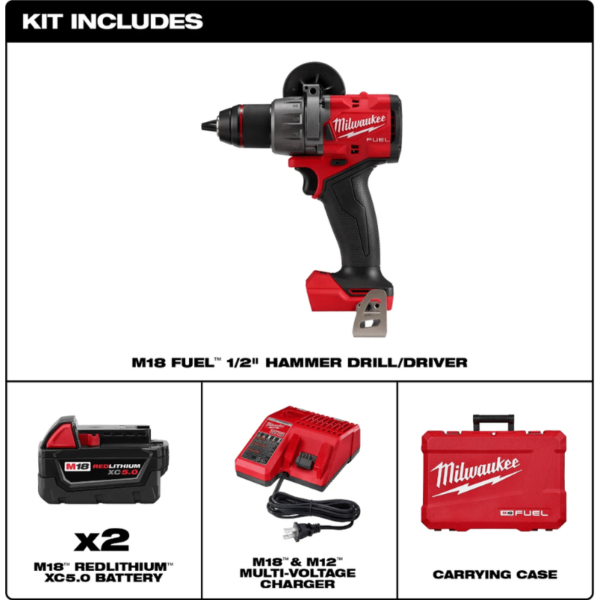KIT TALADRO 1/2" M18 FUEL CON BATERÍAS Y CARGADOR MILWAUKEE
