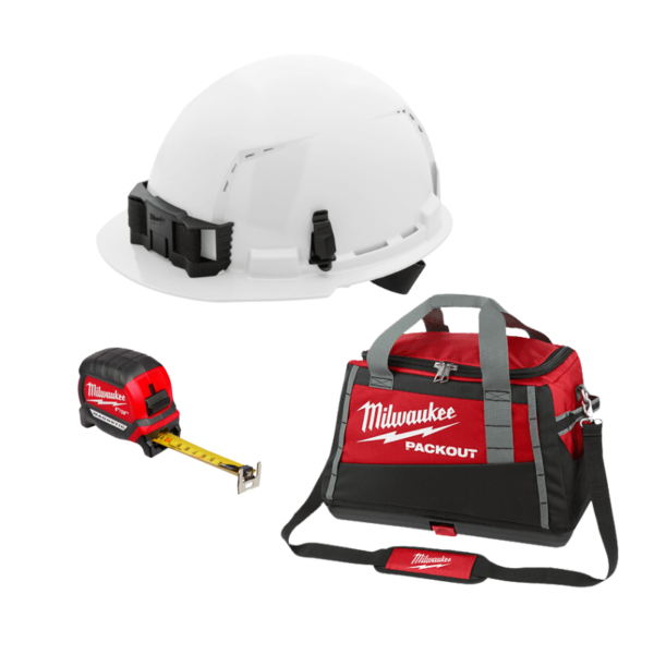 KIT BOLSA HERRAMIENTAS PACKOUT 48-22-8322 + CASCO DE SEGURIDAD 48-73-1200 + HUINCHA MAGNÉTICA MILWAUKEE 48-22-0326