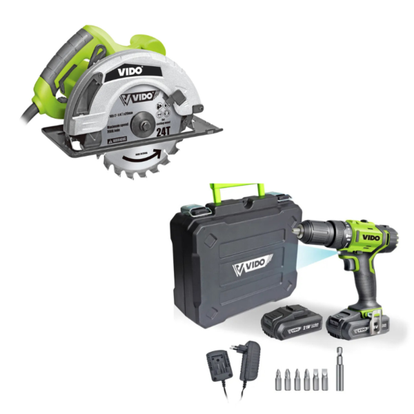TALADRO INALÁMBRICO PERCUTOR 21 VOLT (2 BATERÍAS + CARGADOR) + SIERRA CIRCULAR 7″ 1500W