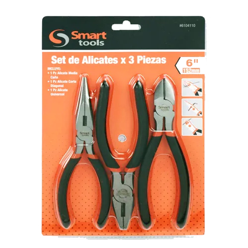 JUEGO DE 3 ALICATES (2 DE 6", 1 DE 8") PROFESIONAL SMART TOOLS
