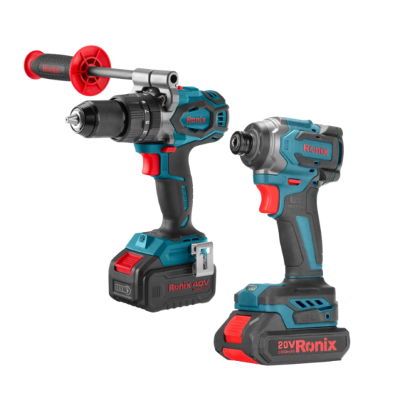 KIT TALADRO PERCUTOR INALÁMBRICO RONIX 8905 40V SIN ESCOBILLAS + ATORNILLADOR DE IMPACTO RONIX 8653 20V 230NM