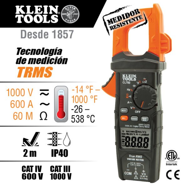 MULTÍMETRO DIGITAL DE GANCHO DE RANGO AUTOMÁTICO CA CL700