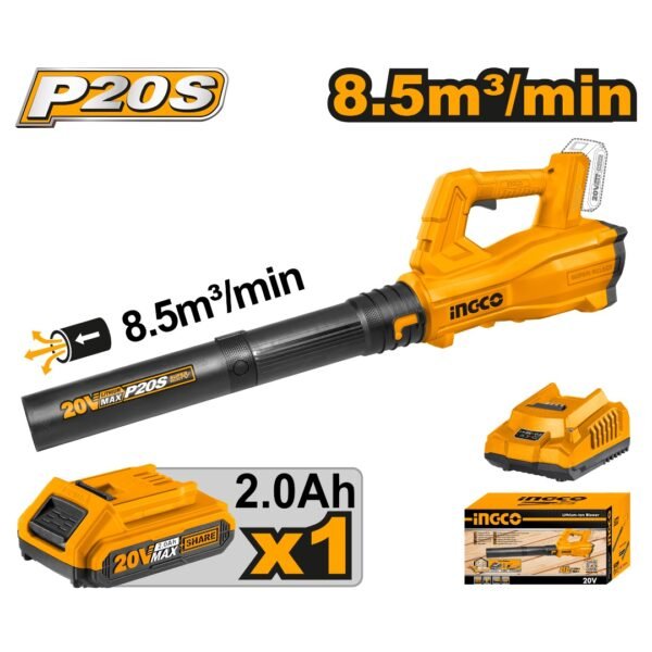 CABLI203235_1 SOPLADOR + 1 BATERIA 2.0AH Y CARGADOR NORMAL 20V 8,5M³/MIN INGCO