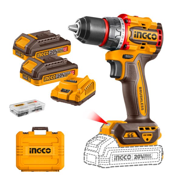 CDLI20668_1 TALADRO ATORNILLADOR BL CP +2 BAT Y CARG +47 ACCES INDUSTRIAL 20V/66NM INGCO