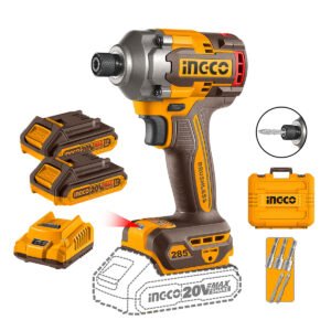 ATORNILLADOR IMPACTO BL 1/4" 20V/285NM + 2 BATERIAS 2AH Y CARGADOR INGCO