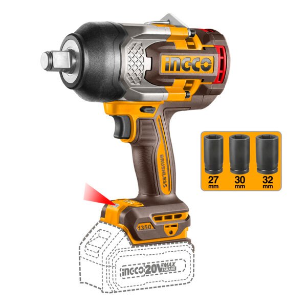 CIWLI201351_1 PISTOLA DE IMPACTO BL INALAMBRICA INDUSTRIAL 3/4" 20V/1350NM INGCO