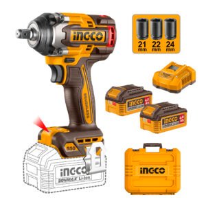 PISTOLA DE IMPACTO 1/2" BL + 2BAT 4AH Y CARGADOR INDUSTRIAL 20V/550NM INGCO