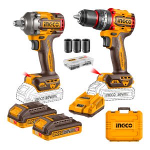 CKLI20286_1 SET TALADRO PERCUTOR Y PISTOLA IMPACTO BL + 2BAT Y CARG INDUSTRIAL 20V INGCO